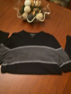 Mens Black and Gray Striped Crewneck Sweater